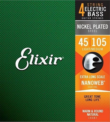 Elixir 14087 Nanoweb (40-105) Комплект струн для бас-гитары.